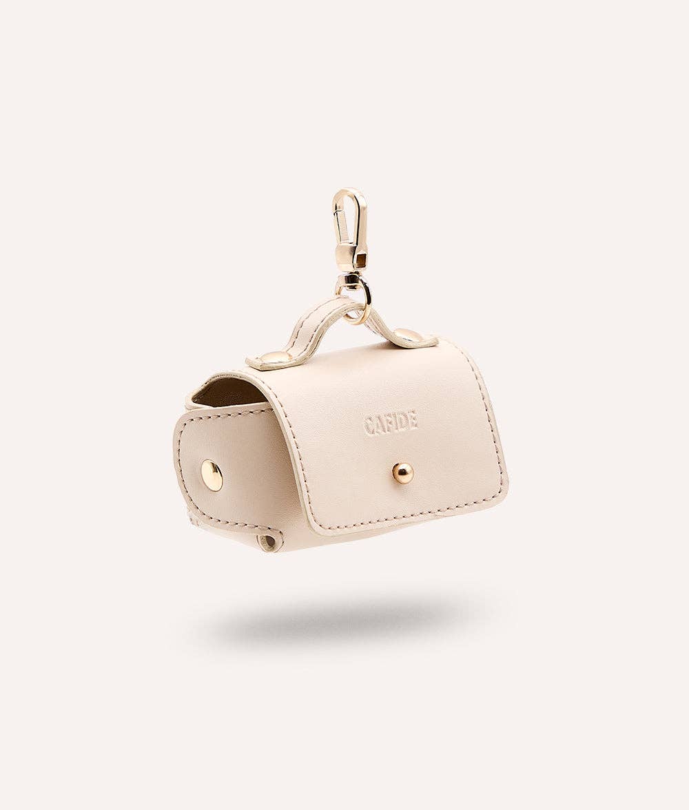CAFIDE Jala ivory vegan leather dog waste bag holder with compact pouch design
