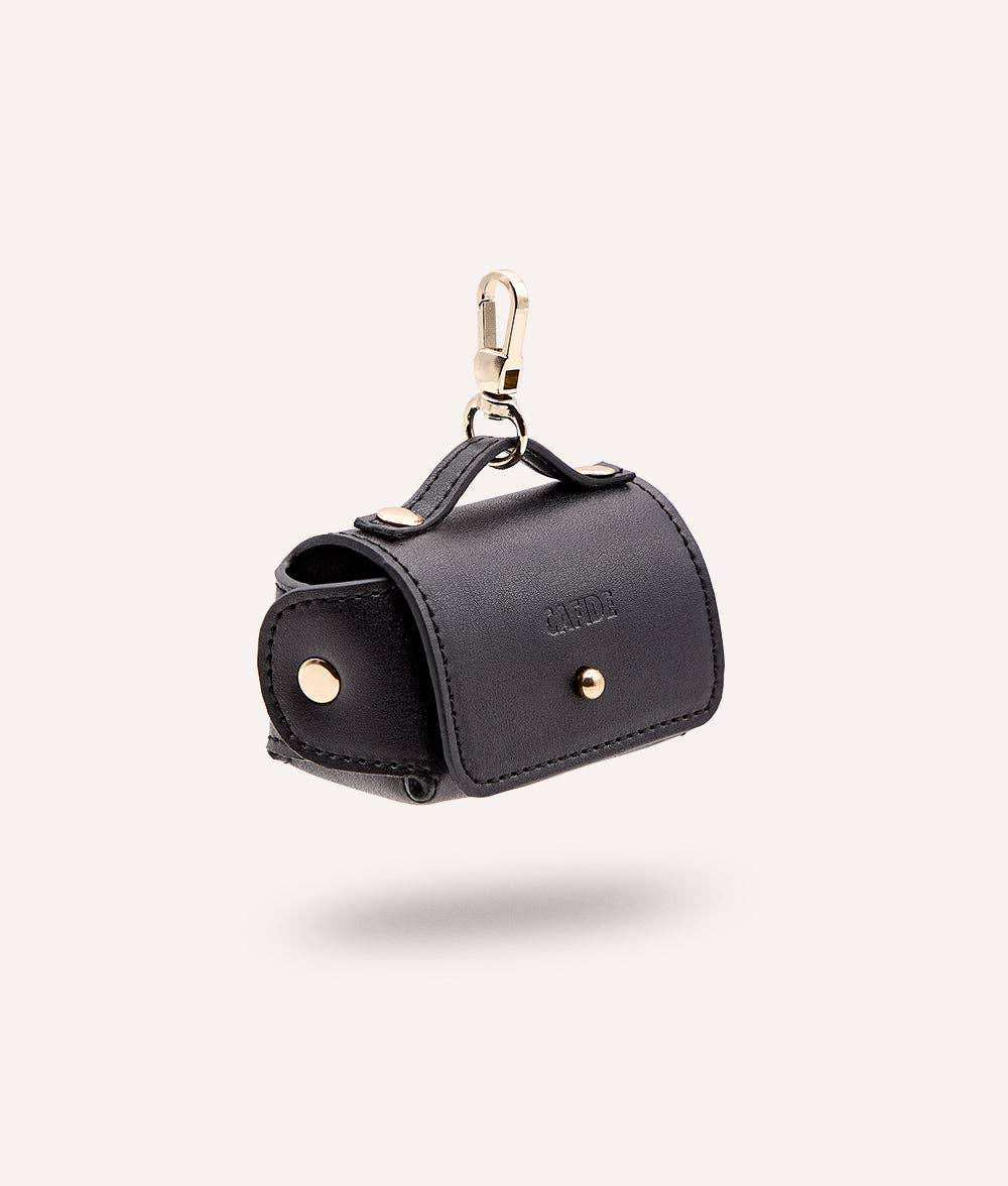 CAFIDE Jala black vegan leather dog waste bag holder with compact pouch design
