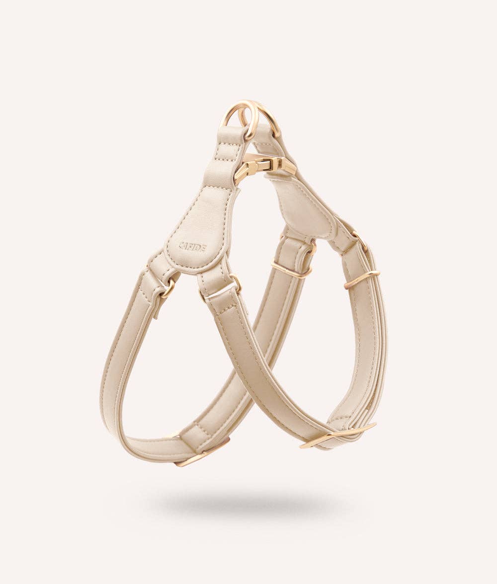 Ivory CAFIDE Jala vegan leather dog harness displayed on a neutral background