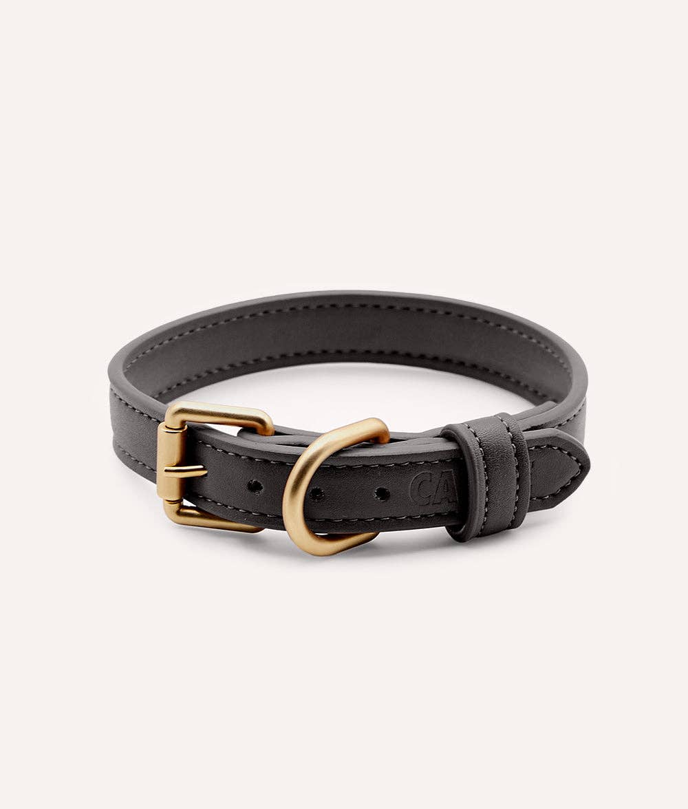 CAFIDE Jala black vegan leather dog collar with adjustable buckle